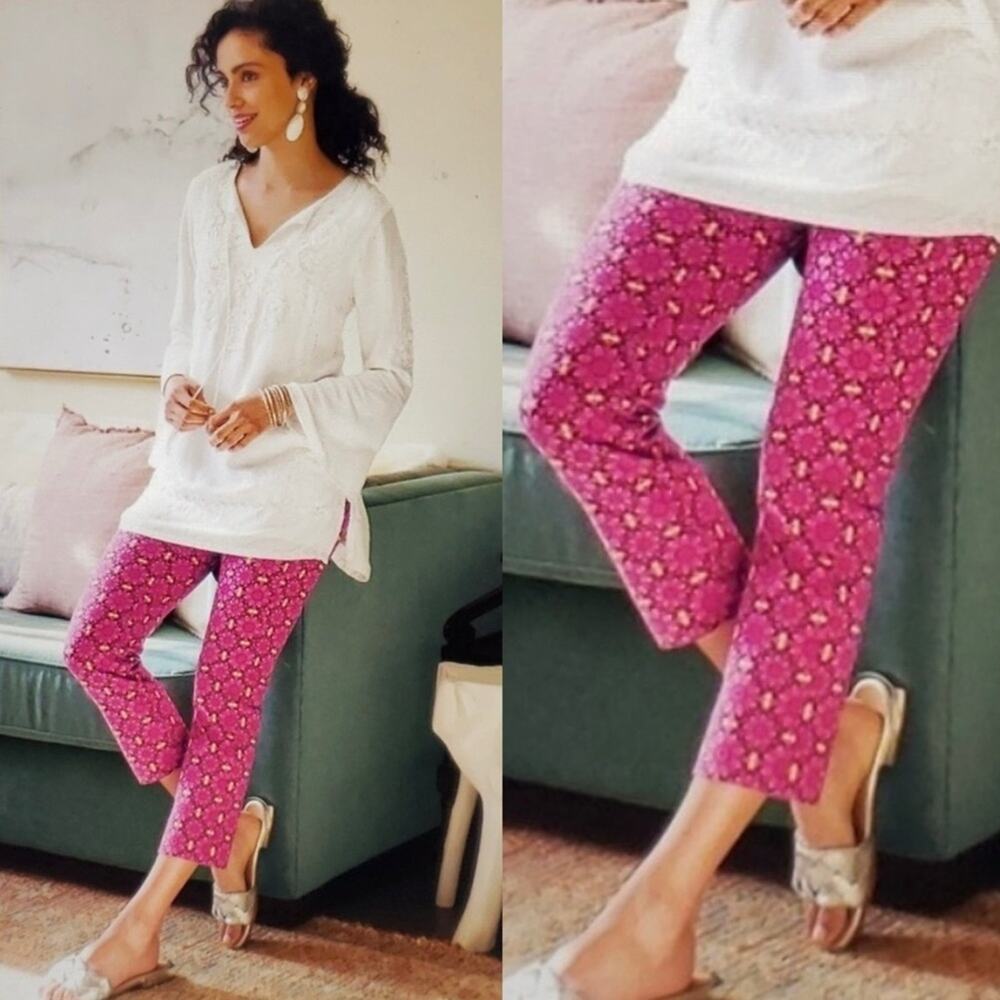 Soft Surroundings Kalea Superla Stretch Pull On Straight Leg Crop Pants Pink PXL